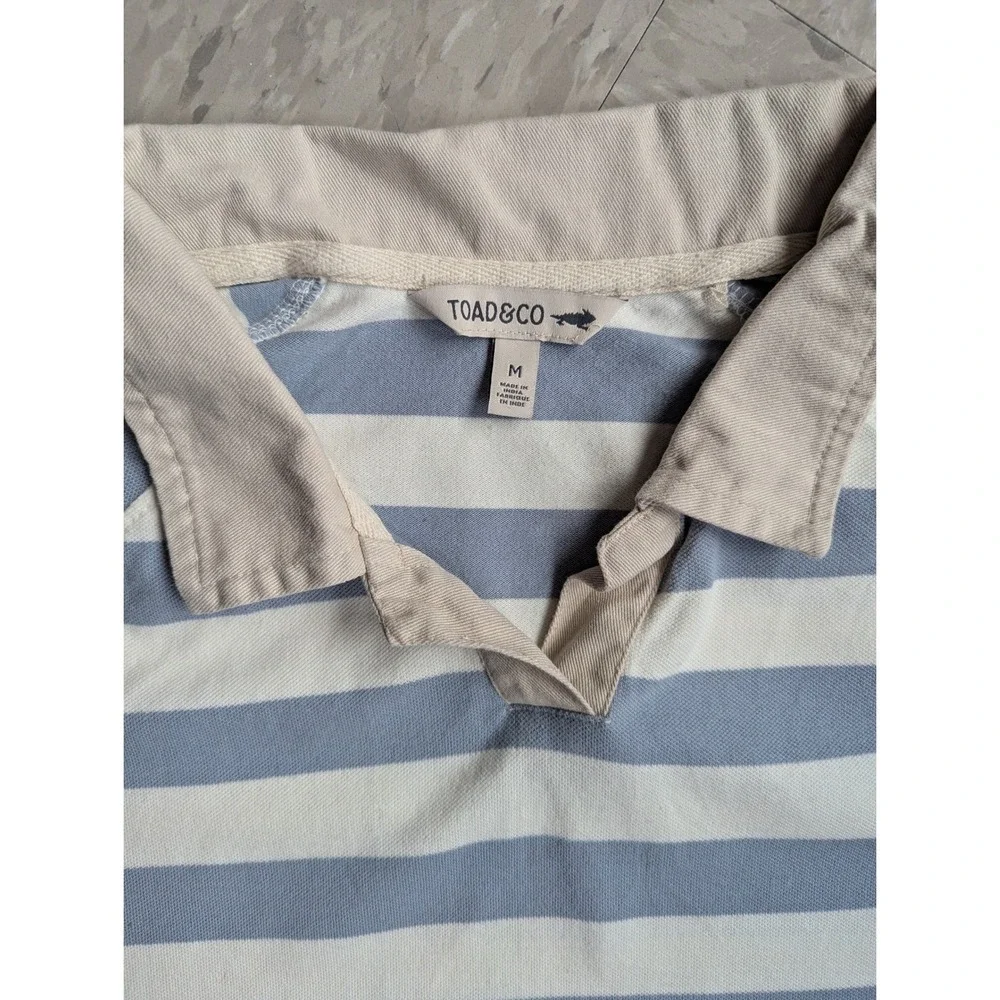 Toad&Co Womens Blue White Striped Organic Cotton Rugby Polo Shirt Medium - Picture 3 of 6